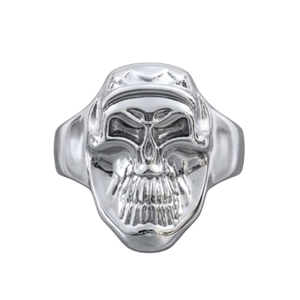 NEW Pilot Skull Polished Silver/SS Ring - Size 10.25